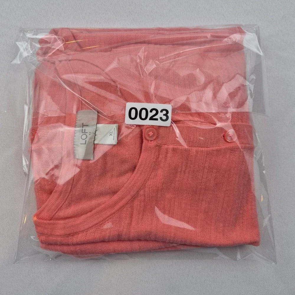 LOFT Coral‎ Pink Knit Button Front Cardigan Sweater XL Lightweight 3/4 Sleeve